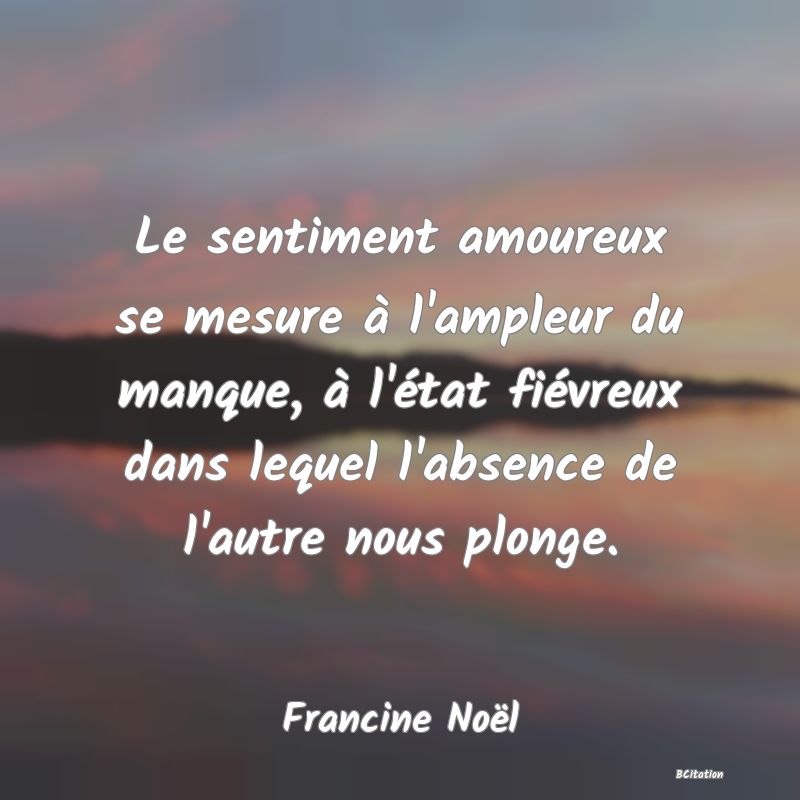 image de citation: Le sentiment amoureux se mesure à l'ampleur du manque, à l'état fiévreux dans lequel l'absence de l'autre nous plonge.