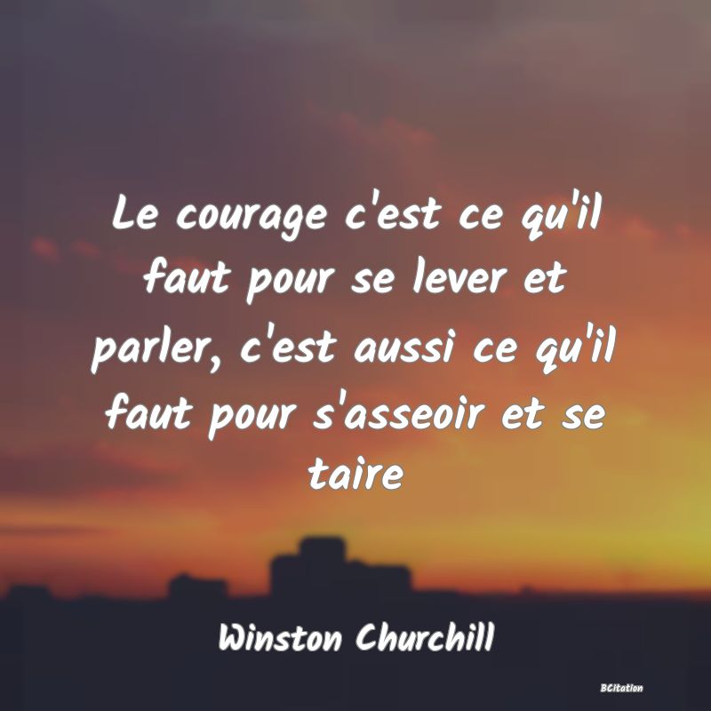 image de citation: Le courage c'est ce qu'il faut pour se lever et parler, c'est aussi ce qu'il faut pour s'asseoir et se taire