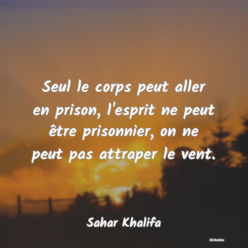 image de citation: Seul le corps peut aller en prison, l'esprit ne peut être prisonnier, on ne peut pas attraper le vent.