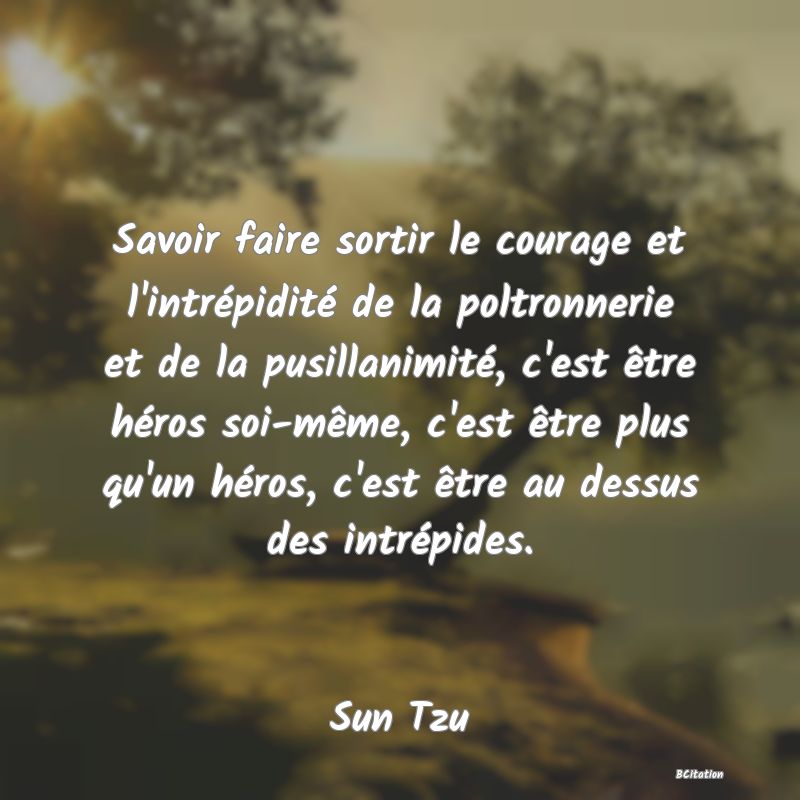 image de citation: Savoir faire sortir le courage et l'intrépidité de la poltronnerie et de la pusillanimité, c'est être héros soi-même, c'est être plus qu'un héros, c'est être au dessus des intrépides.