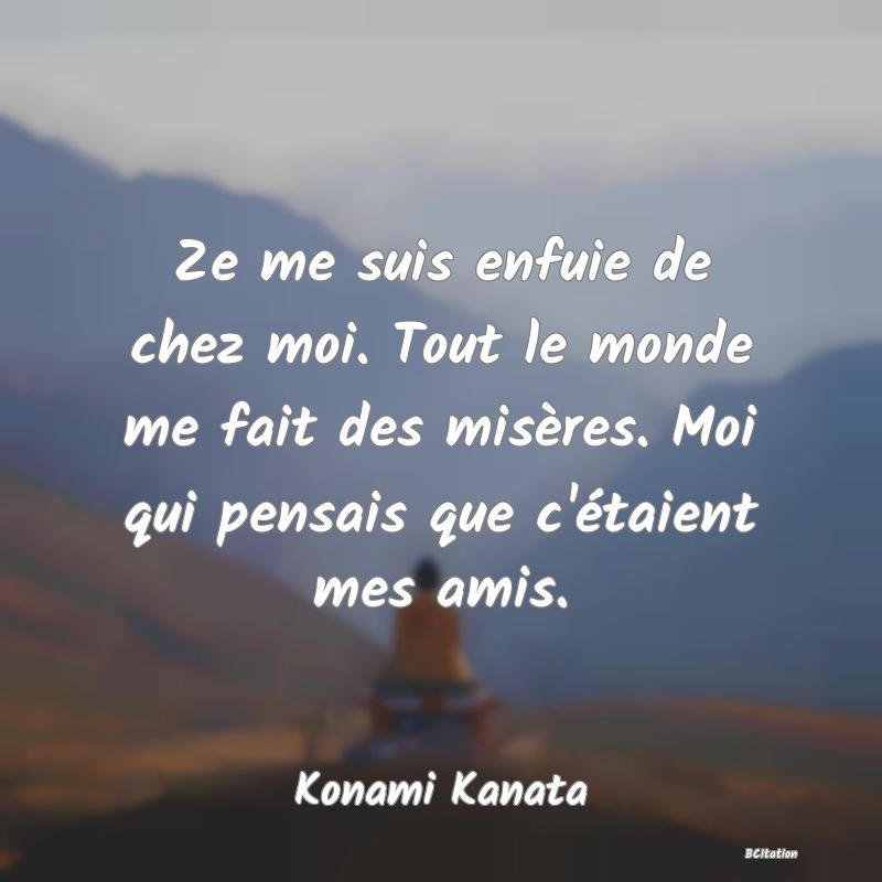 image de citation: Ze me suis enfuie de chez moi. Tout le monde me fait des misères. Moi qui pensais que c'étaient mes amis.