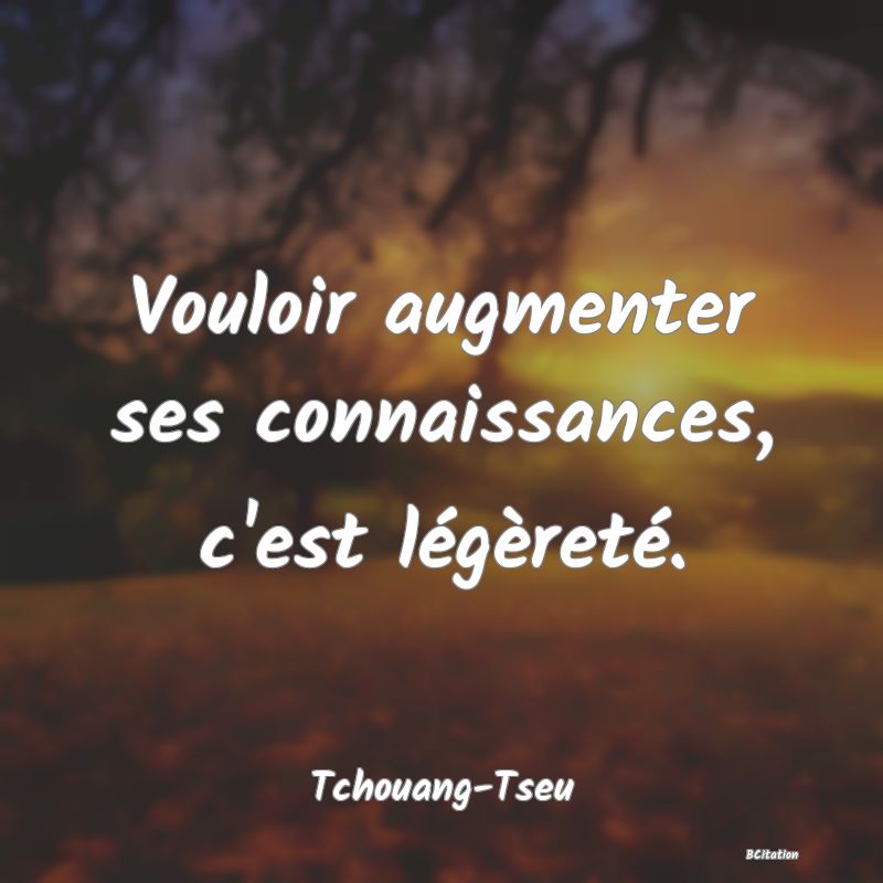 image de citation: Vouloir augmenter ses connaissances, c'est légèreté.