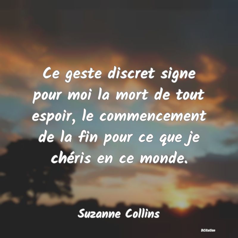 image de citation: Ce geste discret signe pour moi la mort de tout espoir, le commencement de la fin pour ce que je chéris en ce monde.