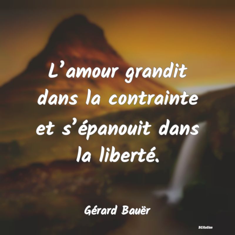 image de citation: L’amour grandit dans la contrainte et s’épanouit dans la liberté.