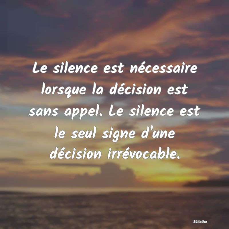 Belle Citation - Le silence est nécessaire lorsque la décision est sans appel. Le silence est le seul signe d'une décision irrévocable. - 