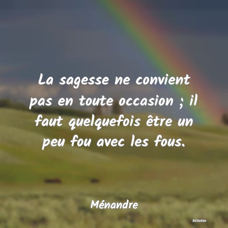 Belle Citation - La sagesse ne convient pas en toute occasion ; il faut quelquefois être un peu fou avec les fous. - Ménandre