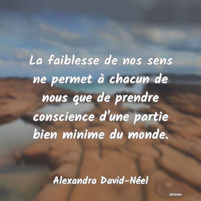 image de citation: La faiblesse de nos sens ne permet à chacun de nous que de prendre conscience d'une partie bien minime du monde.