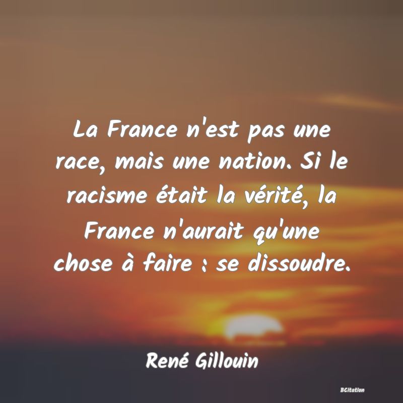 image de citation: La France n'est pas une race, mais une nation. Si le racisme était la vérité, la France n'aurait qu'une chose à faire : se dissoudre.