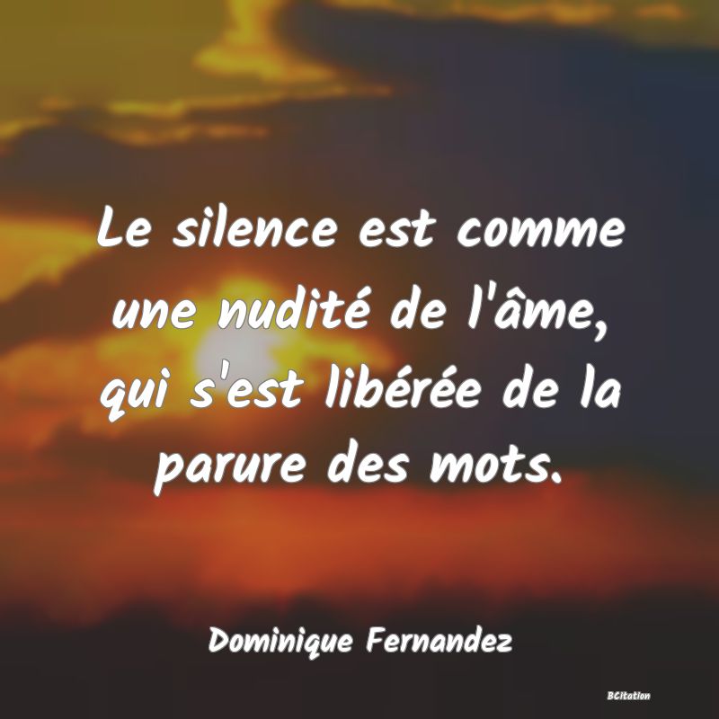 Belle Citation - Le silence est comme une nudité de l'âme, qui s'est libérée de la parure des mots. - Dominique Fernandez
