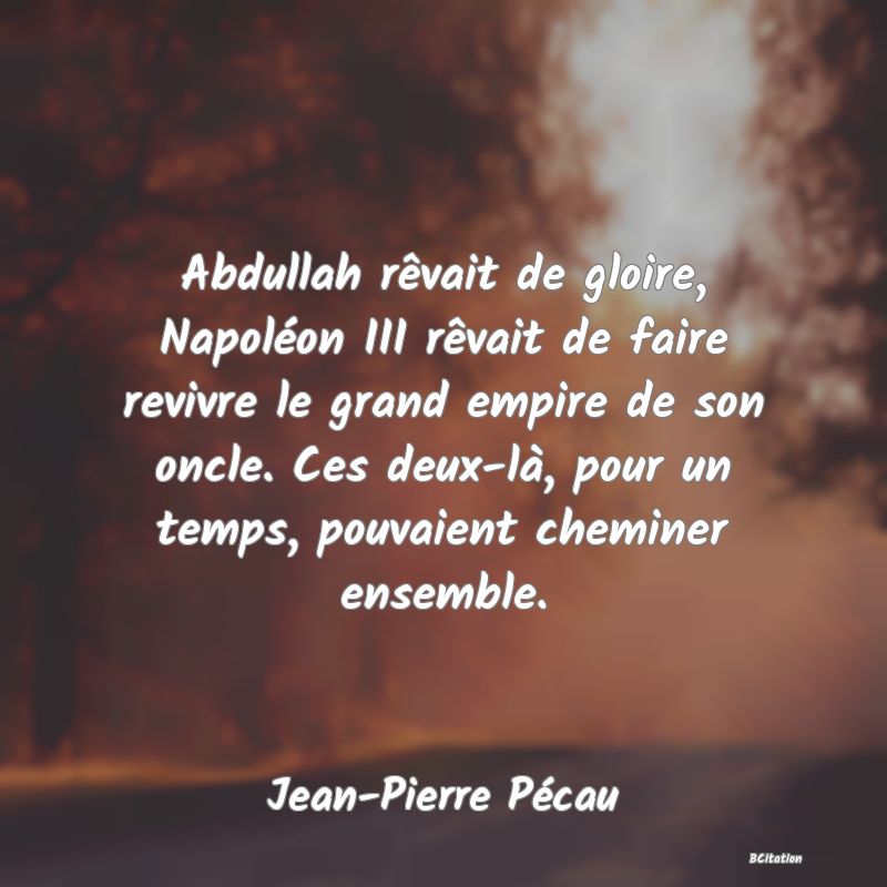 image de citation: Abdullah rêvait de gloire, Napoléon III rêvait de faire revivre le grand empire de son oncle. Ces deux-là, pour un temps, pouvaient cheminer ensemble.