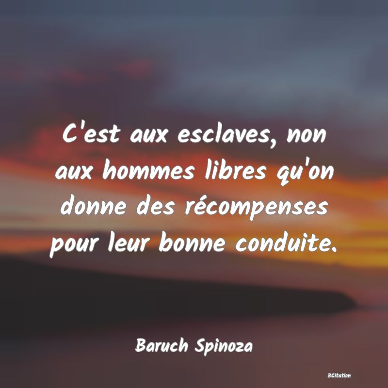 image de citation: C'est aux esclaves, non aux hommes libres qu'on donne des récompenses pour leur bonne conduite.