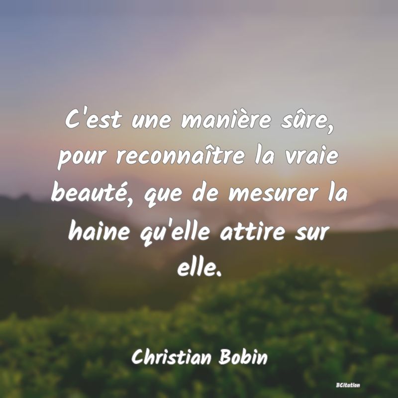 image de citation: C'est une manière sûre, pour reconnaître la vraie beauté, que de mesurer la haine qu'elle attire sur elle.