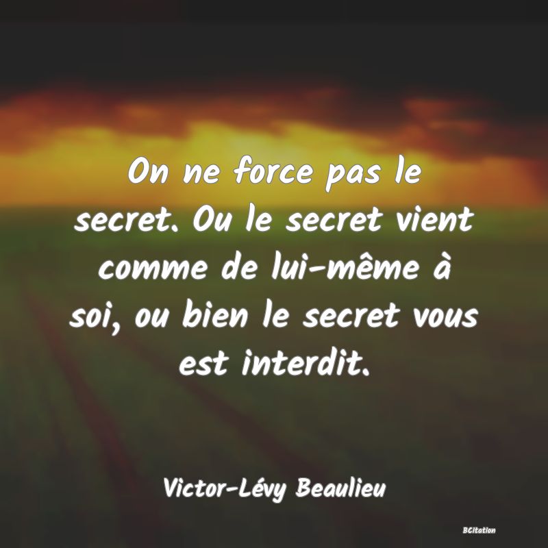 image de citation: On ne force pas le secret. Ou le secret vient comme de lui-même à soi, ou bien le secret vous est interdit.