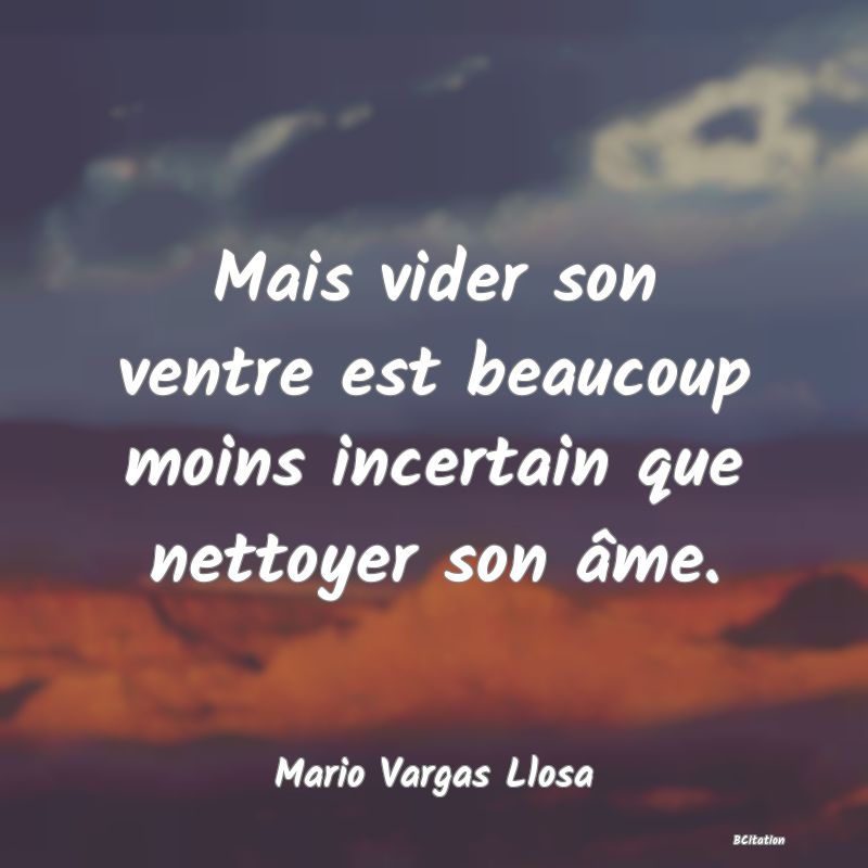 Belle Citation - Mais vider son ventre est beaucoup moins incertain que nettoyer son âme. - Mario Vargas Llosa