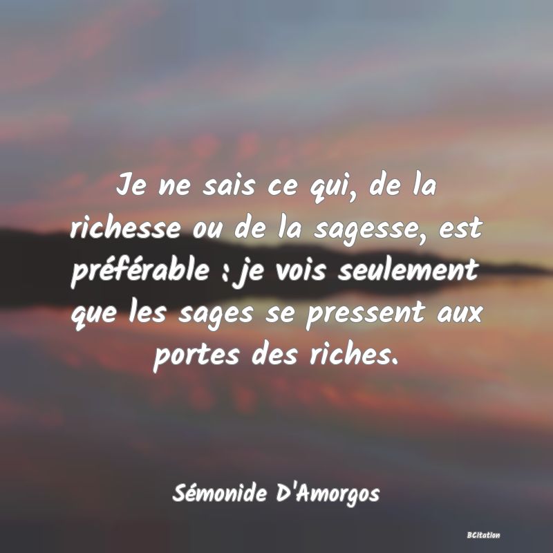 image de citation: Je ne sais ce qui, de la richesse ou de la sagesse, est préférable : je vois seulement que les sages se pressent aux portes des riches.