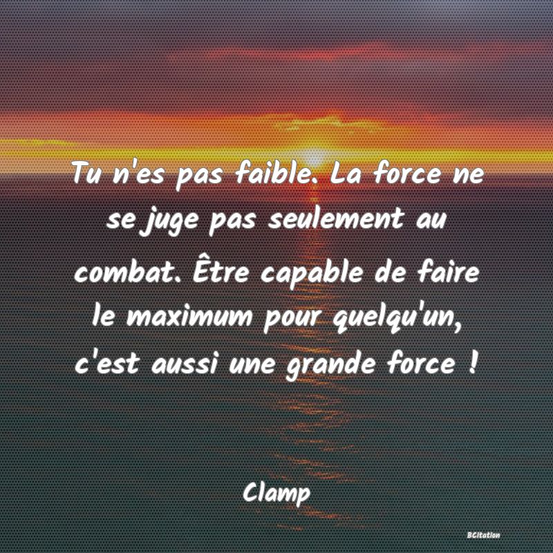 Belle Citation - Tu n'es pas faible. La force ne se juge pas seulement au combat. Être capable de faire le maximum pour quelqu'un, c'est aussi une grande force ! - Clamp