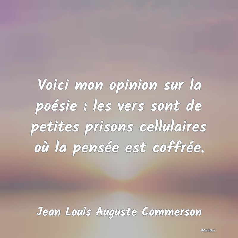 image de citation: Voici mon opinion sur la poésie : les vers sont de petites prisons cellulaires où la pensée est coffrée.