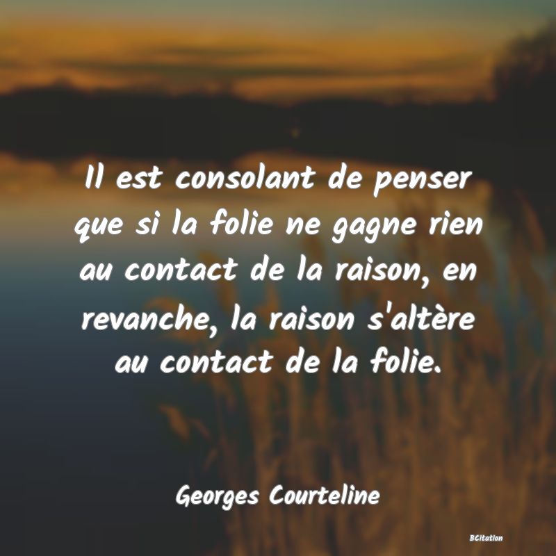 image de citation: Il est consolant de penser que si la folie ne gagne rien au contact de la raison, en revanche, la raison s'altère au contact de la folie.