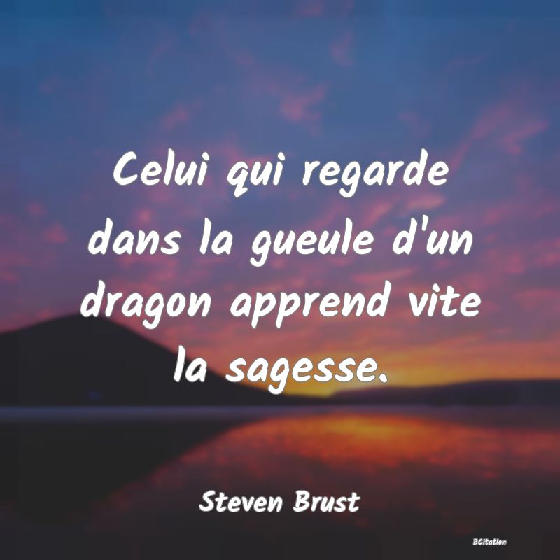 image de citation: Celui qui regarde dans la gueule d'un dragon apprend vite la sagesse.