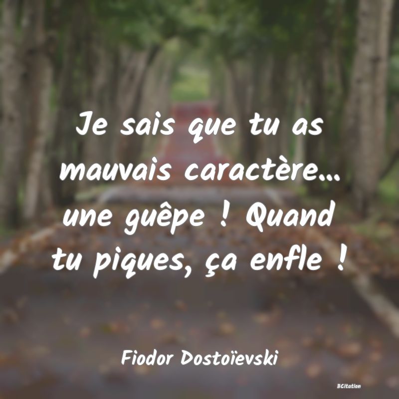 image de citation: Je sais que tu as mauvais caractère... une guêpe ! Quand tu piques, ça enfle !