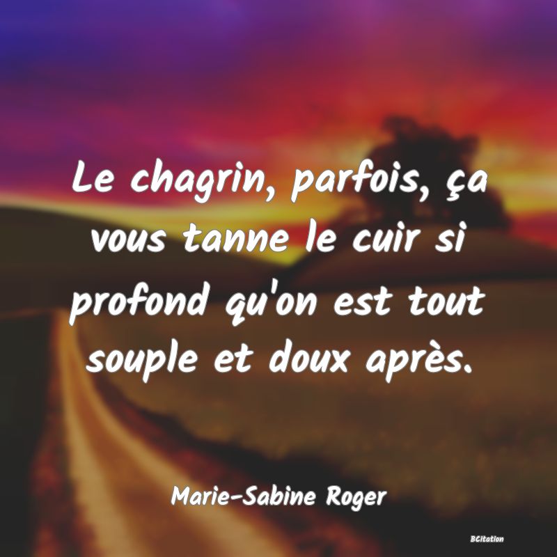 image de citation: Le chagrin, parfois, ça vous tanne le cuir si profond qu'on est tout souple et doux après.