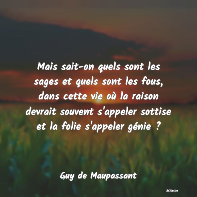 image de citation: Mais sait-on quels sont les sages et quels sont les fous, dans cette vie où la raison devrait souvent s'appeler sottise et la folie s'appeler génie ?