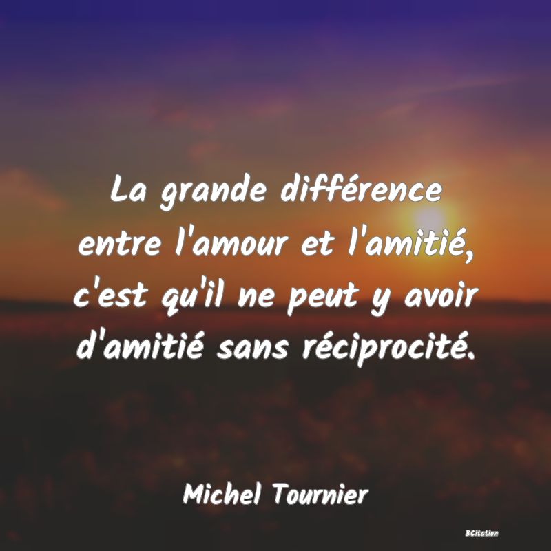 image de citation: La grande différence entre l'amour et l'amitié, c'est qu'il ne peut y avoir d'amitié sans réciprocité.