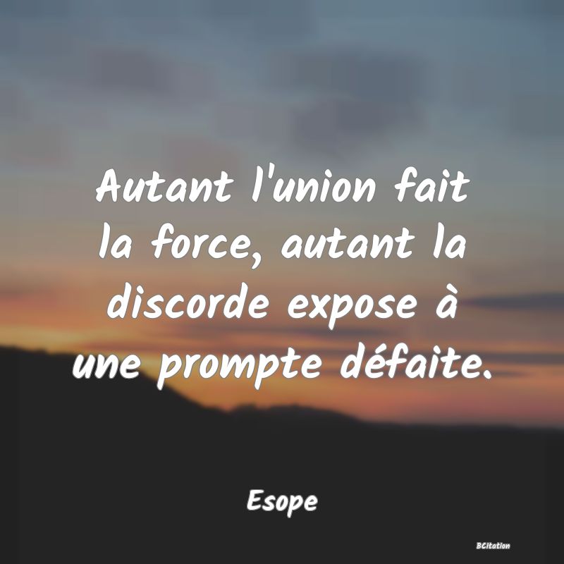 image de citation: Autant l'union fait la force, autant la discorde expose à une prompte défaite.