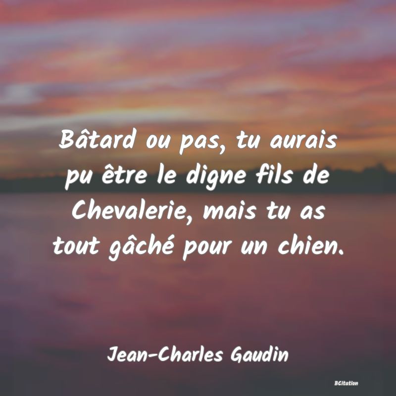 image de citation: Bâtard ou pas, tu aurais pu être le digne fils de Chevalerie, mais tu as tout gâché pour un chien.