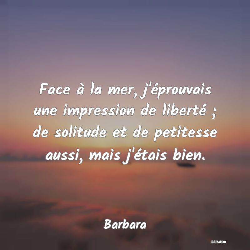 image de citation: Face à la mer, j'éprouvais une impression de liberté ; de solitude et de petitesse aussi, mais j'étais bien.