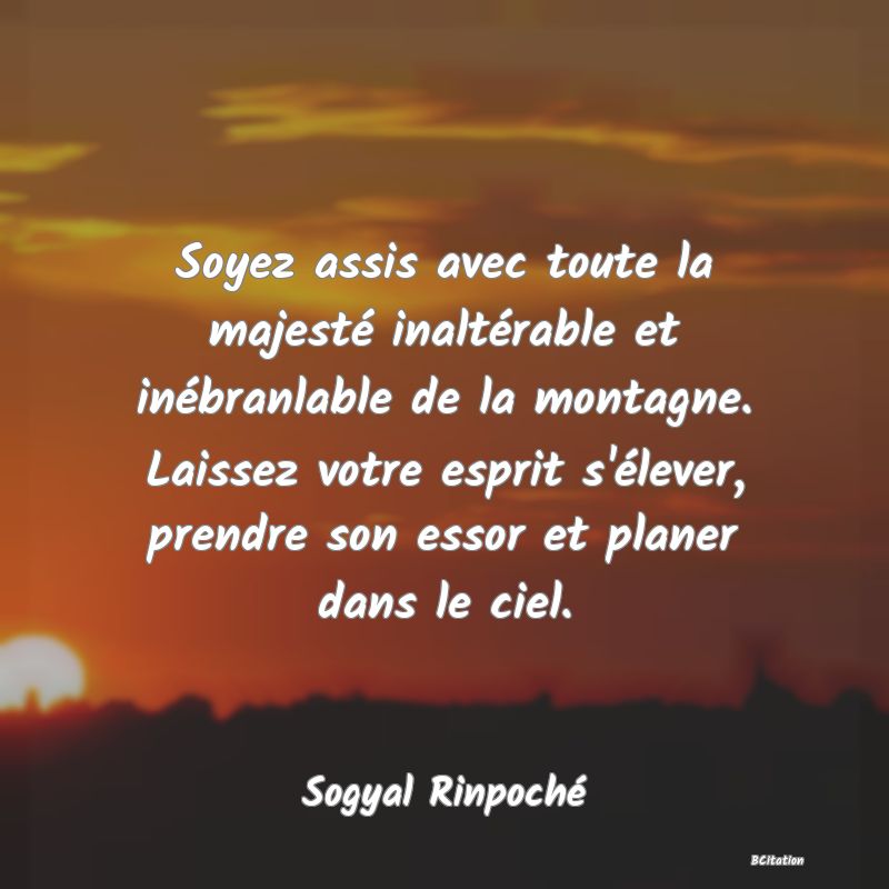 image de citation: Soyez assis avec toute la majesté inaltérable et inébranlable de la montagne. Laissez votre esprit s'élever, prendre son essor et planer dans le ciel.