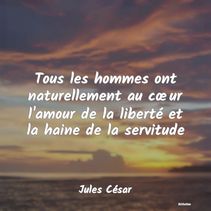 image de citation: Tous les hommes ont naturellement au cœur l'amour de la liberté et la haine de la servitude