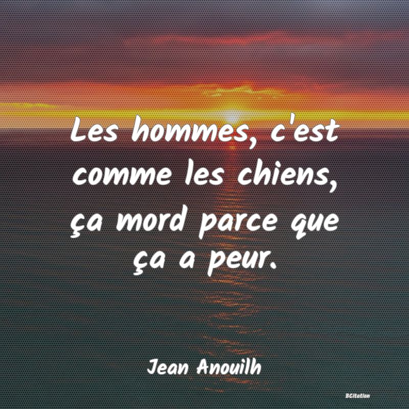 image de citation: Les hommes, c'est comme les chiens, ça mord parce que ça a peur.