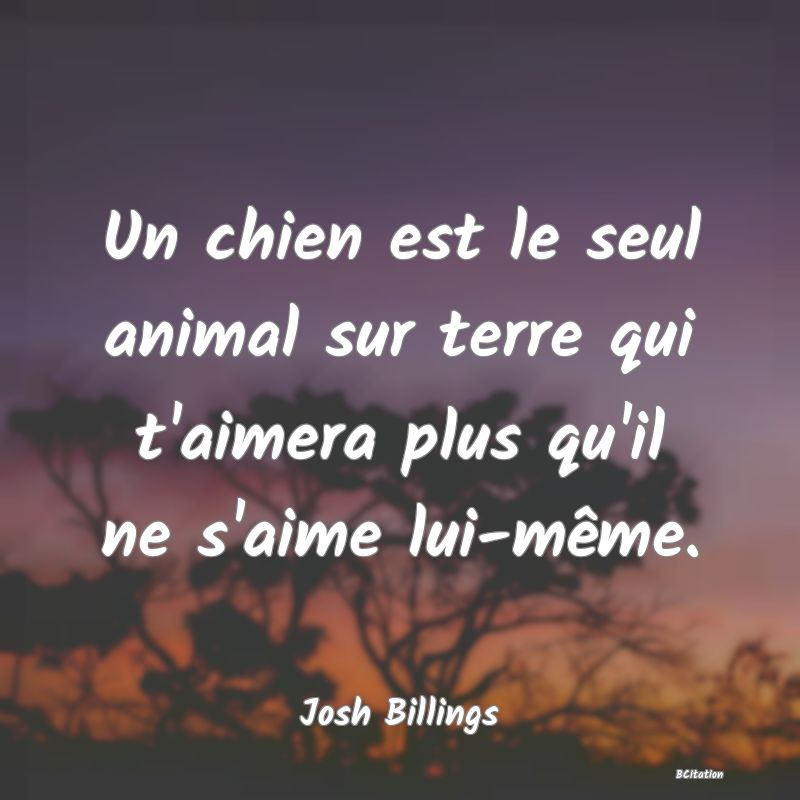 Belle Citation - Un chien est le seul animal sur terre qui t'aimera plus qu'il ne s'aime lui-même. - Josh Billings
