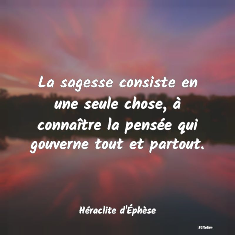 image de citation: La sagesse consiste en une seule chose, à connaître la pensée qui gouverne tout et partout.