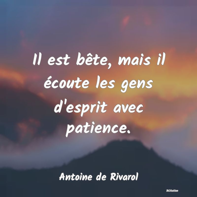 Belle Citation - Il est bête, mais il écoute les gens d'esprit avec patience. - Antoine de Rivarol