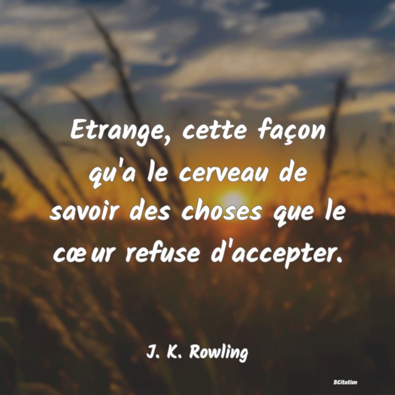 image de citation: Etrange, cette façon qu'a le cerveau de savoir des choses que le cœur refuse d'accepter.