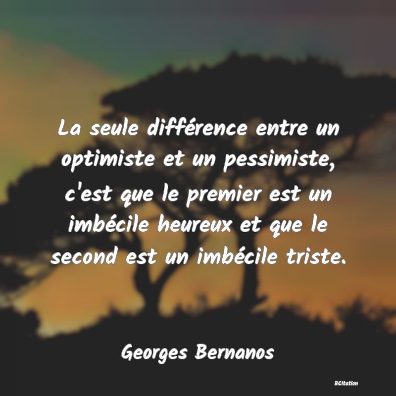 image de citation: La seule différence entre un optimiste et un pessimiste, c'est que le premier est un imbécile heureux et que le second est un imbécile triste.