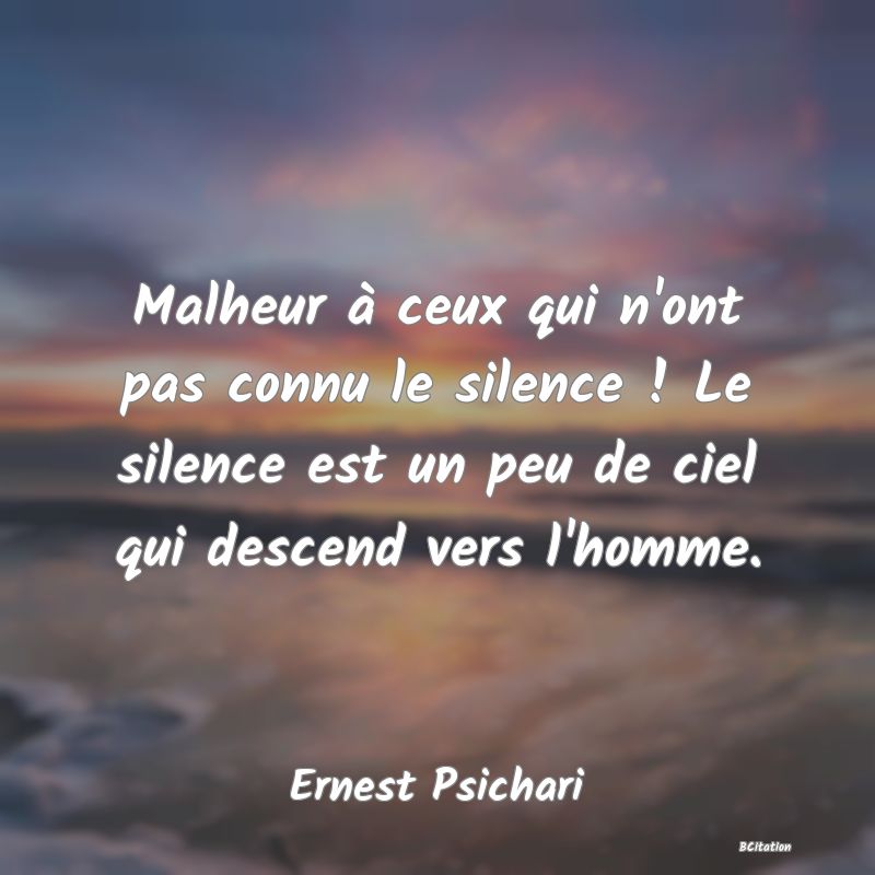 image de citation: Malheur à ceux qui n'ont pas connu le silence ! Le silence est un peu de ciel qui descend vers l'homme.