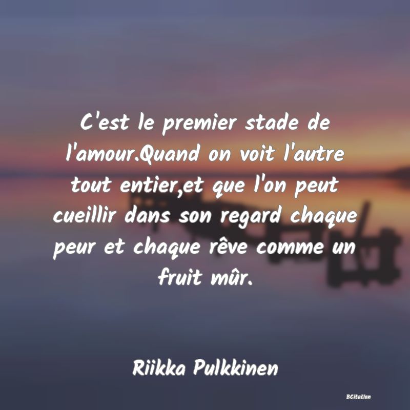 image de citation: C'est le premier stade de l'amour.Quand on voit l'autre tout entier,et que l'on peut cueillir dans son regard chaque peur et chaque rêve comme un fruit mûr.