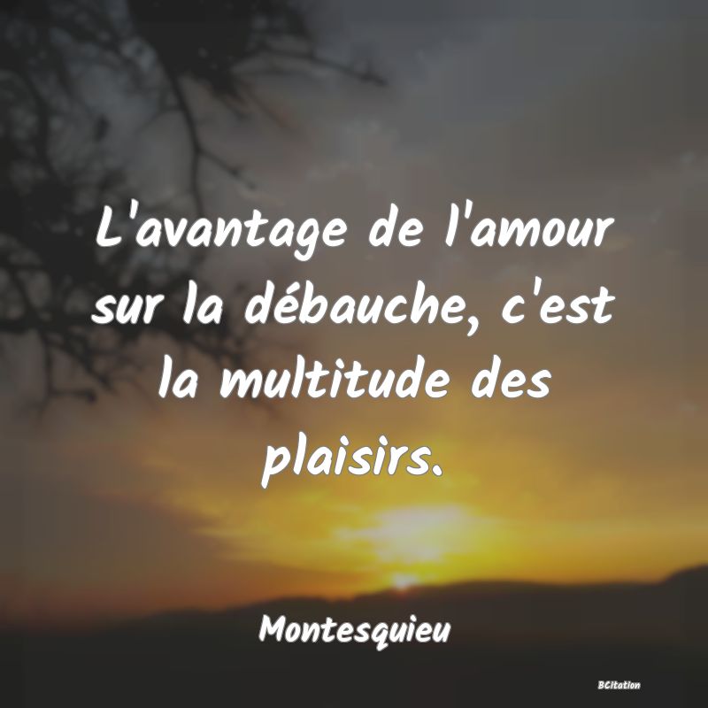 Belle Citation - L'avantage de l'amour sur la débauche, c'est la multitude des plaisirs. - Montesquieu