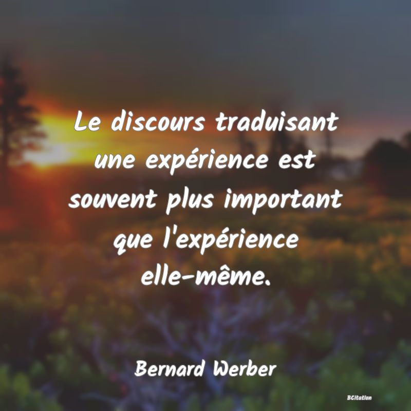 image de citation: Le discours traduisant une expérience est souvent plus important que l'expérience elle-même.