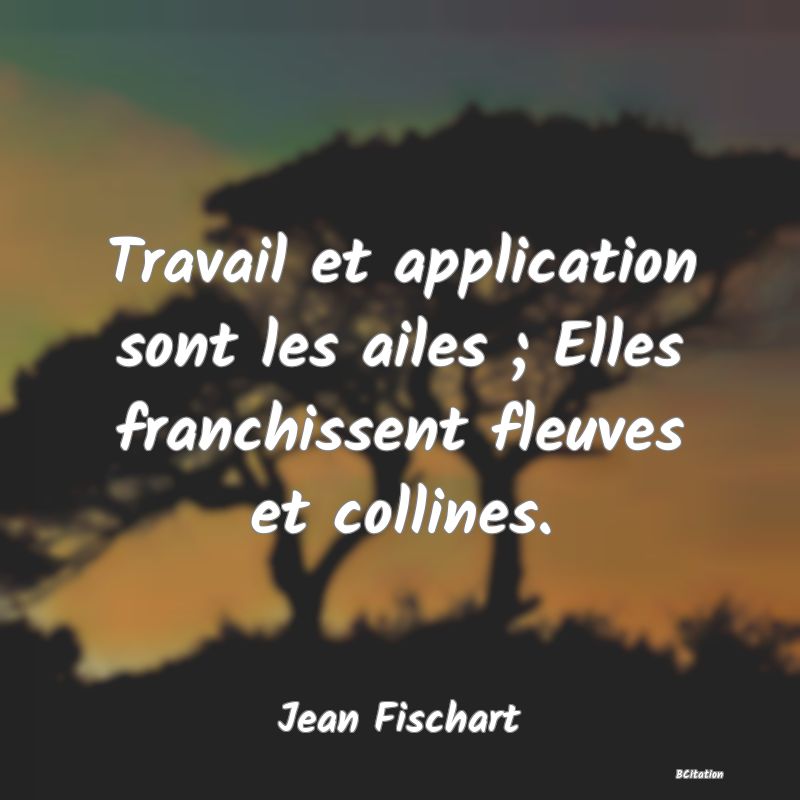 image de citation: Travail et application sont les ailes ; Elles franchissent fleuves et collines.