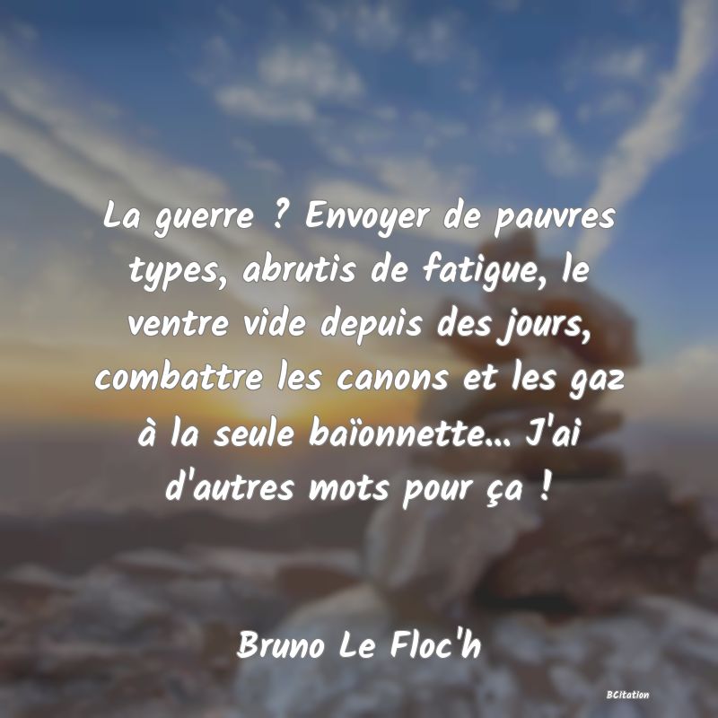 image de citation: La guerre ? Envoyer de pauvres types, abrutis de fatigue, le ventre vide depuis des jours, combattre les canons et les gaz à la seule baïonnette... J'ai d'autres mots pour ça !