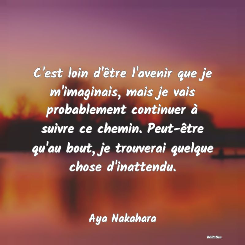 image de citation: C'est loin d'être l'avenir que je m'imaginais, mais je vais probablement continuer à suivre ce chemin. Peut-être qu'au bout, je trouverai quelque chose d'inattendu.