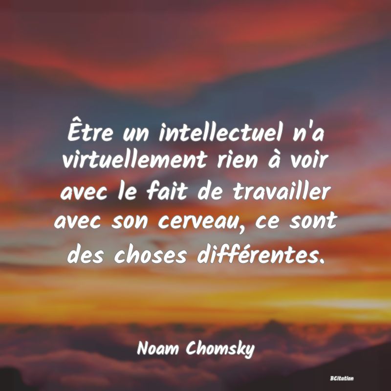 image de citation: Être un intellectuel n'a virtuellement rien à voir avec le fait de travailler avec son cerveau, ce sont des choses différentes.