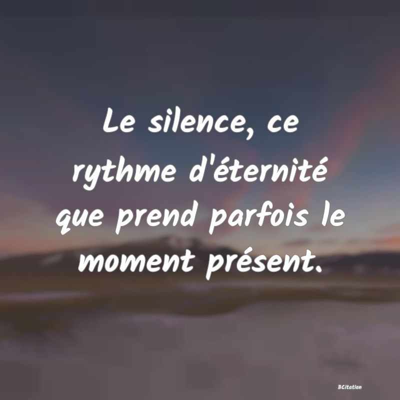 image de citation: Le silence, ce rythme d'éternité que prend parfois le moment présent.