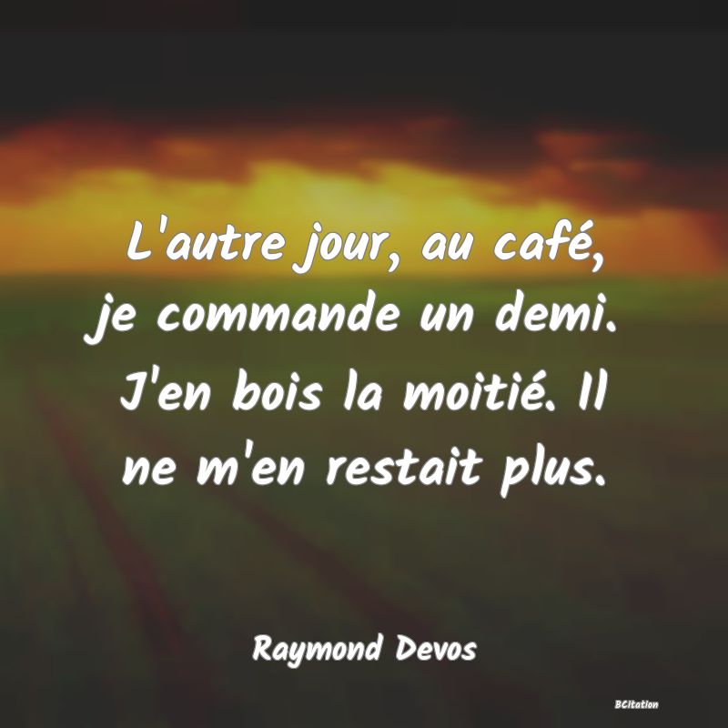 Belle Citation - L'autre jour, au café, je commande un demi. J'en bois la moitié. Il ne m'en restait plus. - Raymond Devos
