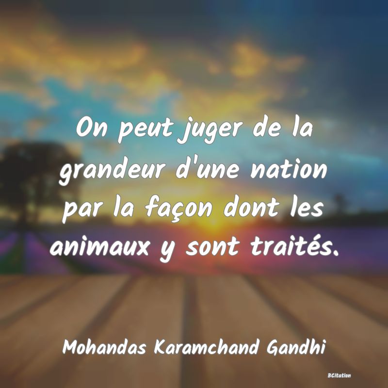 Belle Citation - On peut juger de la grandeur d'une nation par la façon dont les animaux y sont traités. - Mohandas Karamchand Gandhi