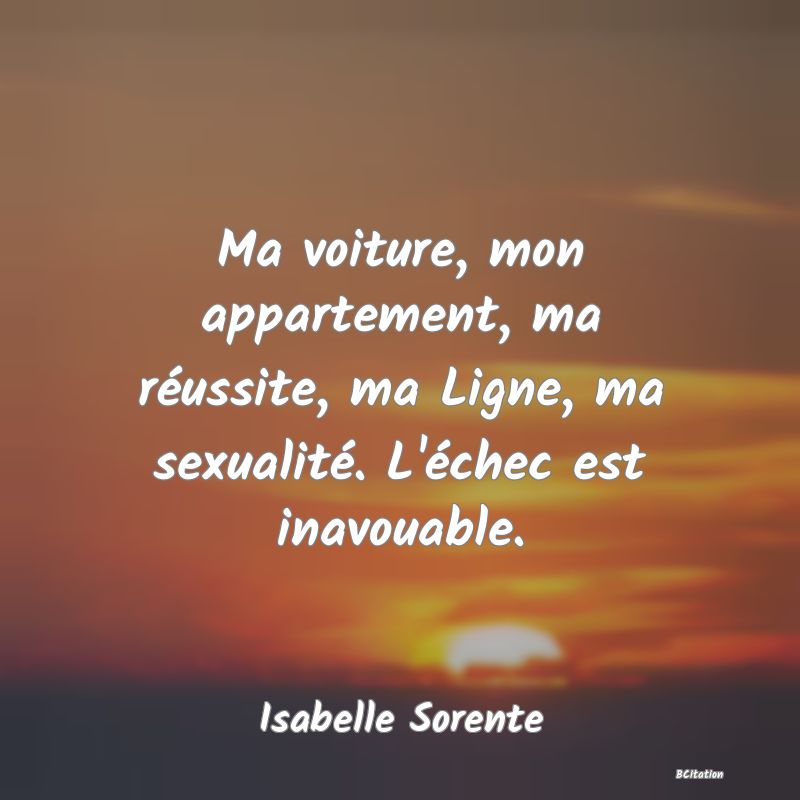 image de citation: Ma voiture, mon appartement, ma réussite, ma Ligne, ma sexualité. L'échec est inavouable.